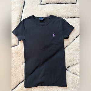 Ralph Lauren Women’s Black Short Sleeve Tee with Purple  Logo M
